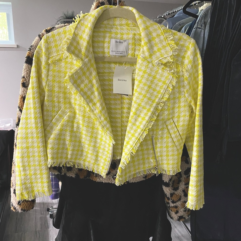 Bershka houndstooth print cropped blazer jacket XS - Picture 3 of 5